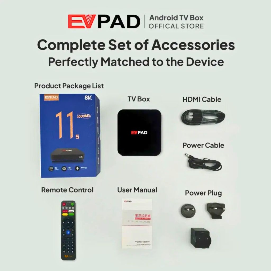EVPAD 11S Android TV Box – 2GB RAM 32GB Storage WiFi 6 Smart TV Box