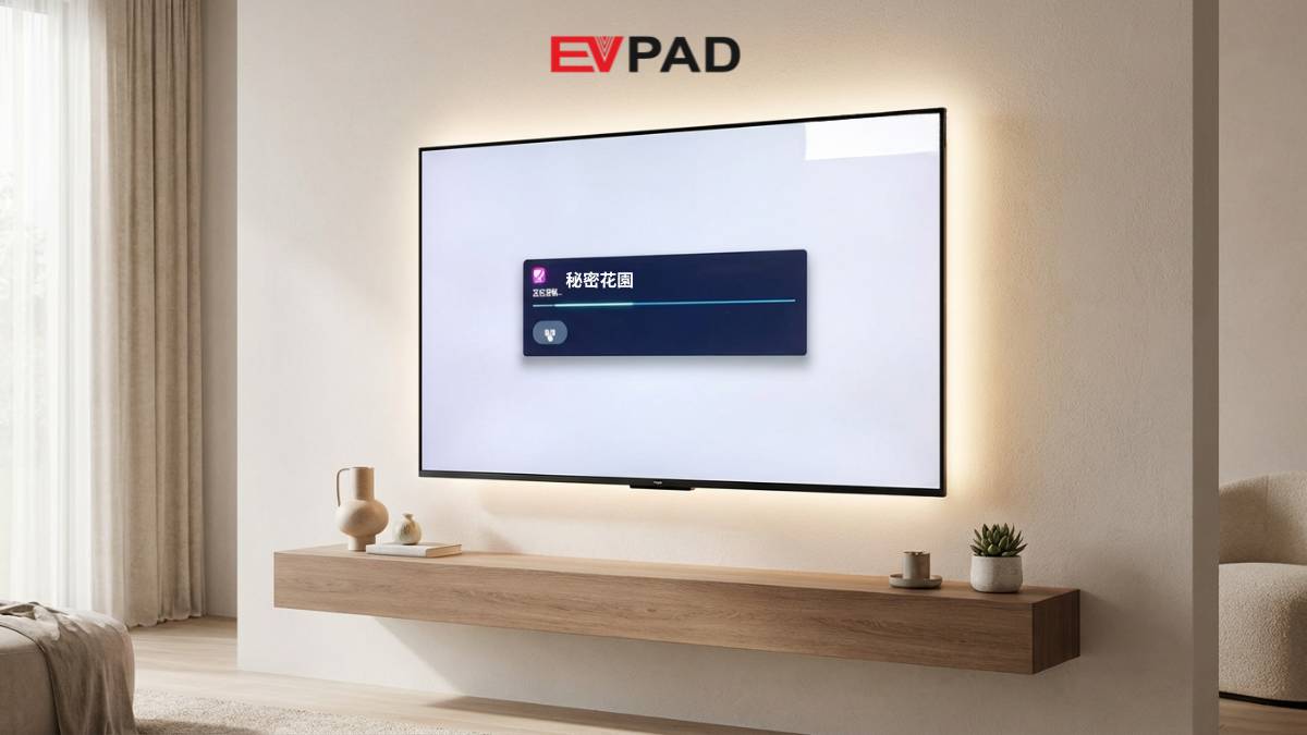 Website page on Android TV browser showing a download page with a clear "Download APK" button highlighted, simple layout, focus on button, realistic UI