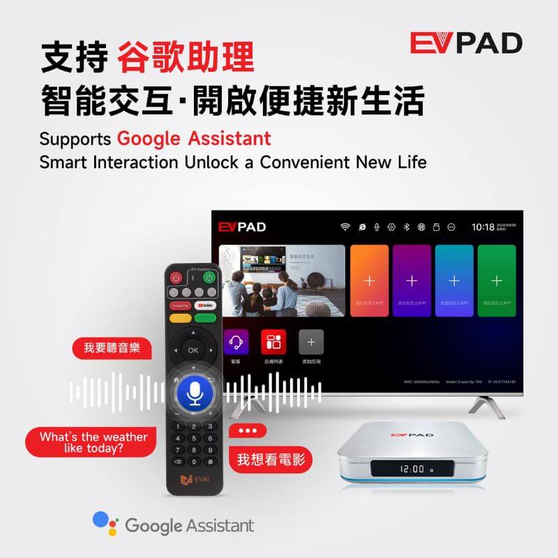 EVPAD 12P — Google Assistant supported for hands-free voice commands.