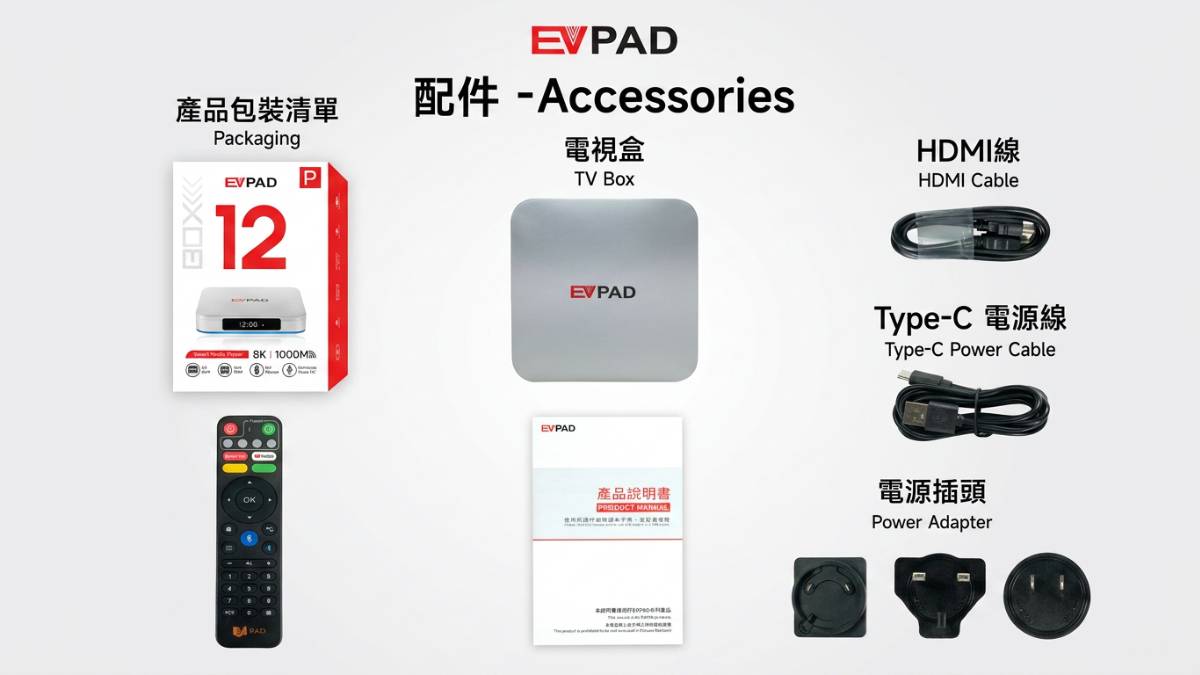 EVPAD 12P package contents and accessories