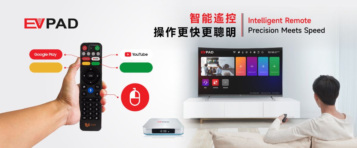 EVPAD 12P smart remote with air-mouse and voice control.