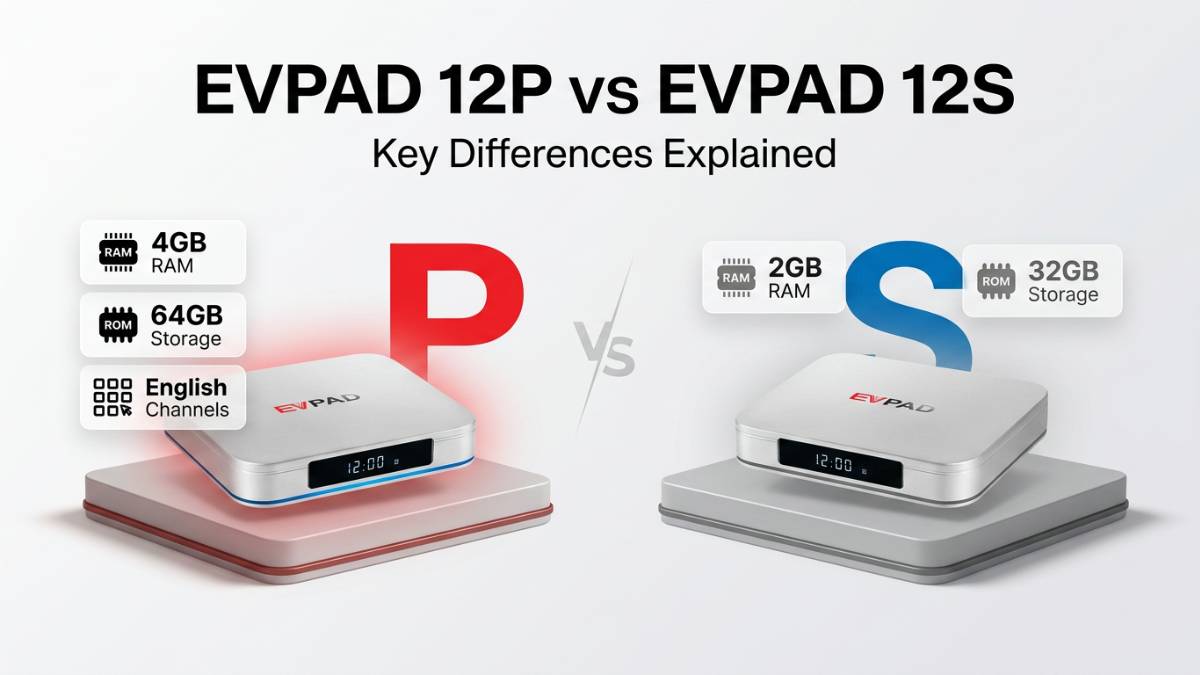 EVPAD 12P vs 12S comparison cover showing key differences in memory storage and features