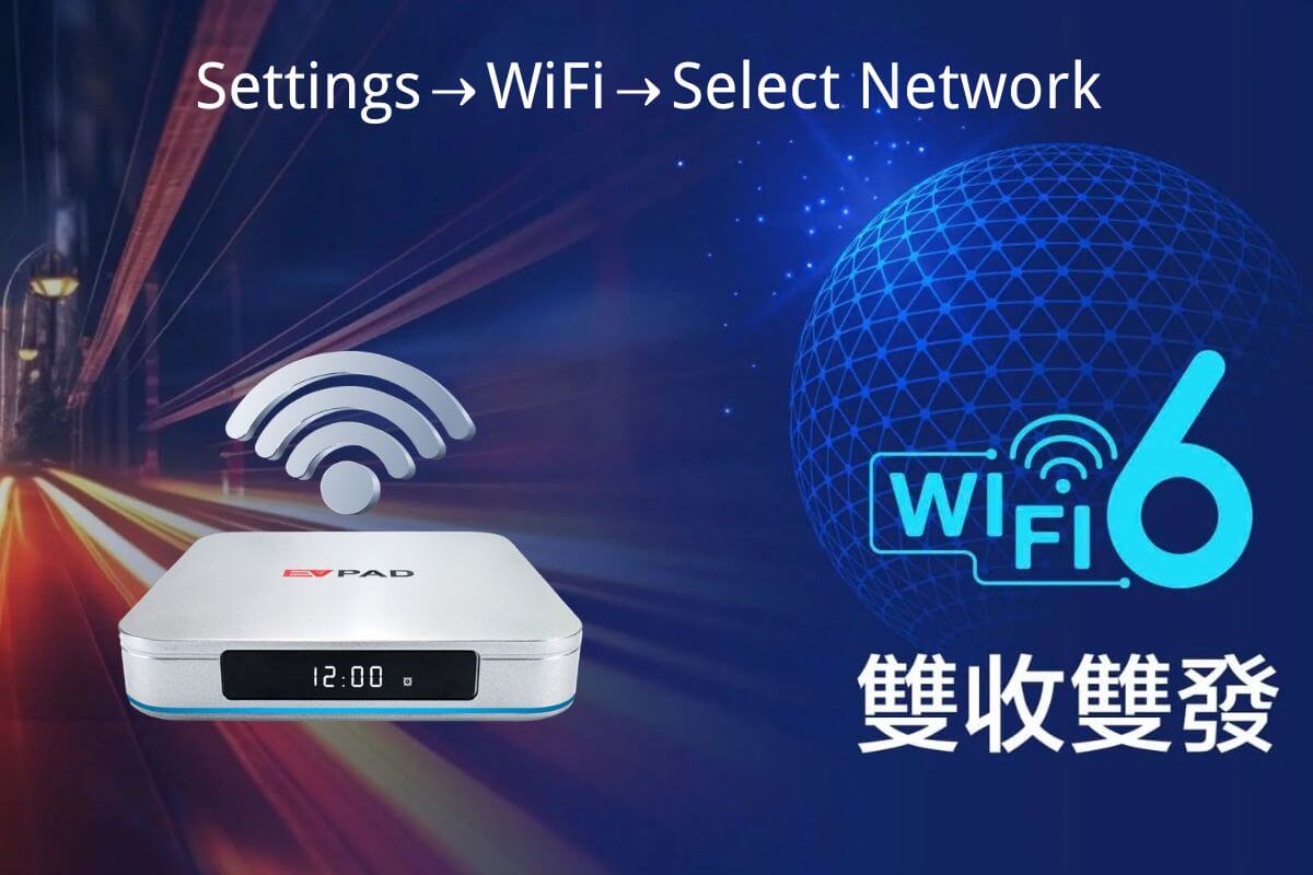 EVPAD 12P WiFi setup connecting the TV box to a wireless network