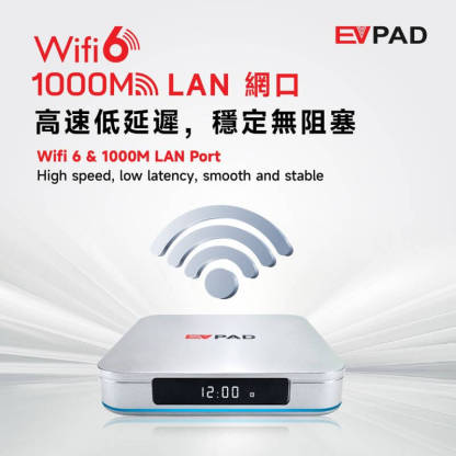 EVPAD 12P Wi-Fi 6 support — fast, stable wireless connection.