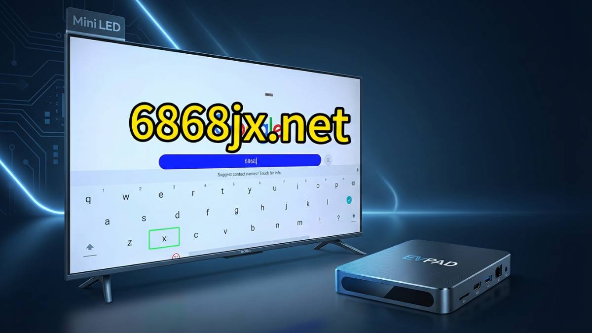 EVPAD 6868jx download guide hero image showing an Android TV box and browser setup