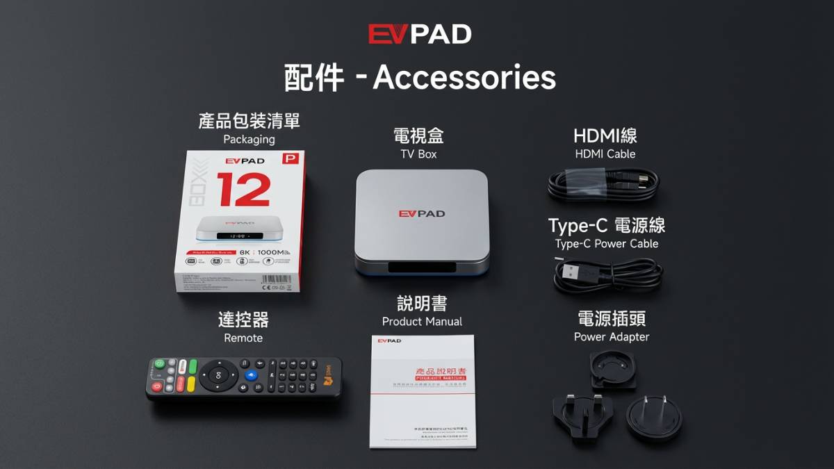 EVPAD Android TV Box product details and accessories