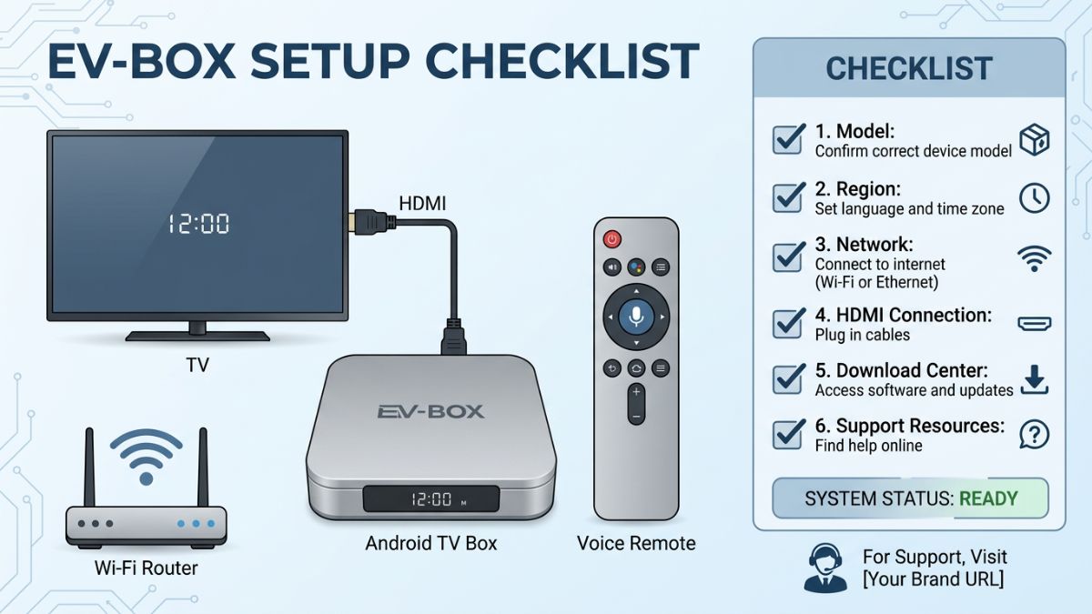 EVPAD TV Box setup checklist before using apps and channels