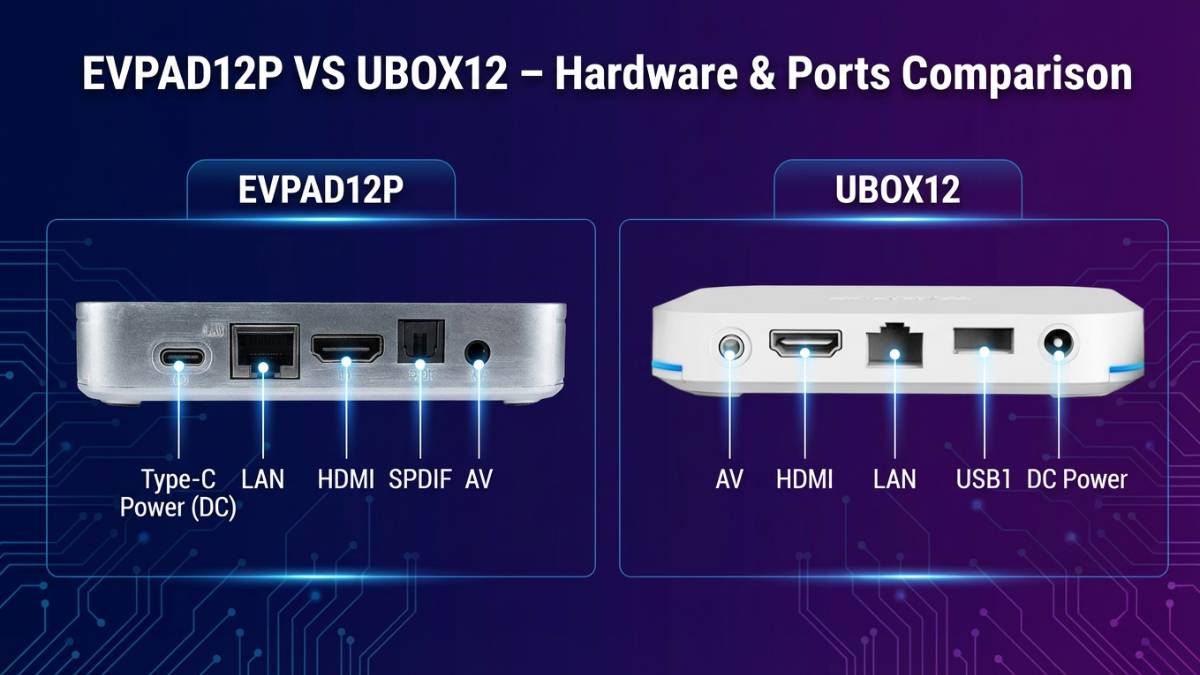 EVPAD12P and UBOX12 hardware ports and network comparison