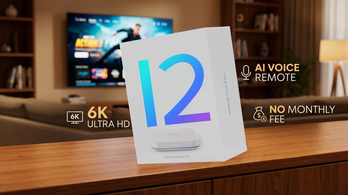 Unblock UBOX12 Pro Android TV box with AI voice remote and 6K support