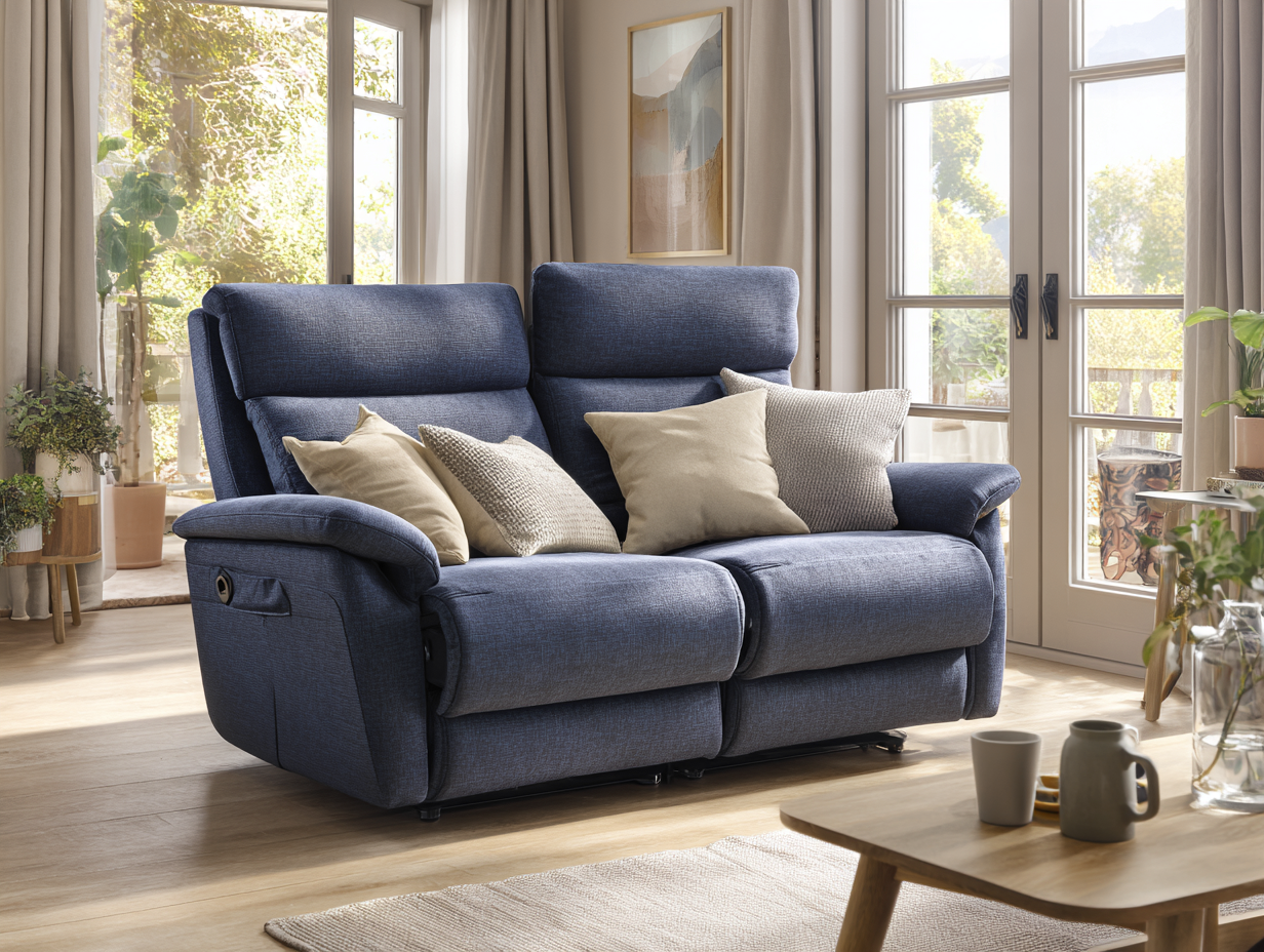 Sofá reclinable de salón - tela - 156x95x102 cm - azul - estilo moderno-Luxegetpad