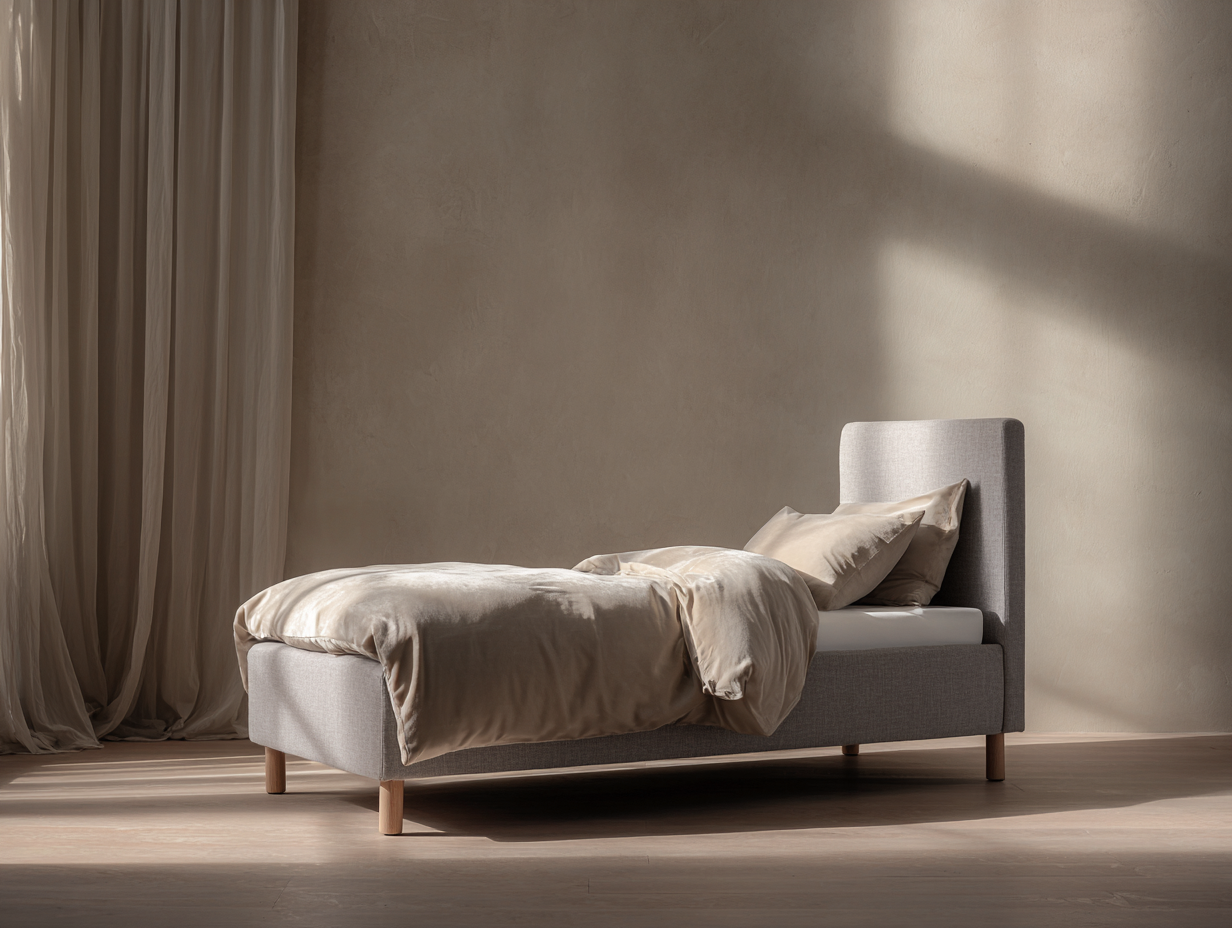 Camas individuales - Tela-Madera - 196x94x112 cm - Gris claro - Estilo moderno-Luxegetpad