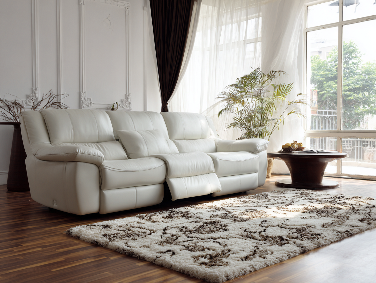 Sofá reclinable de salón - piel - 218x96x102 cm - blanco - diseño moderno-Luxegetpad