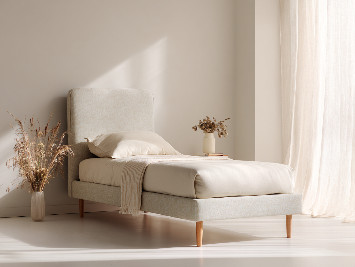 Camas individuales - Tela-Madera - 201x95x116 cm - Gris claro - Estilo moderno-Luxegetpad