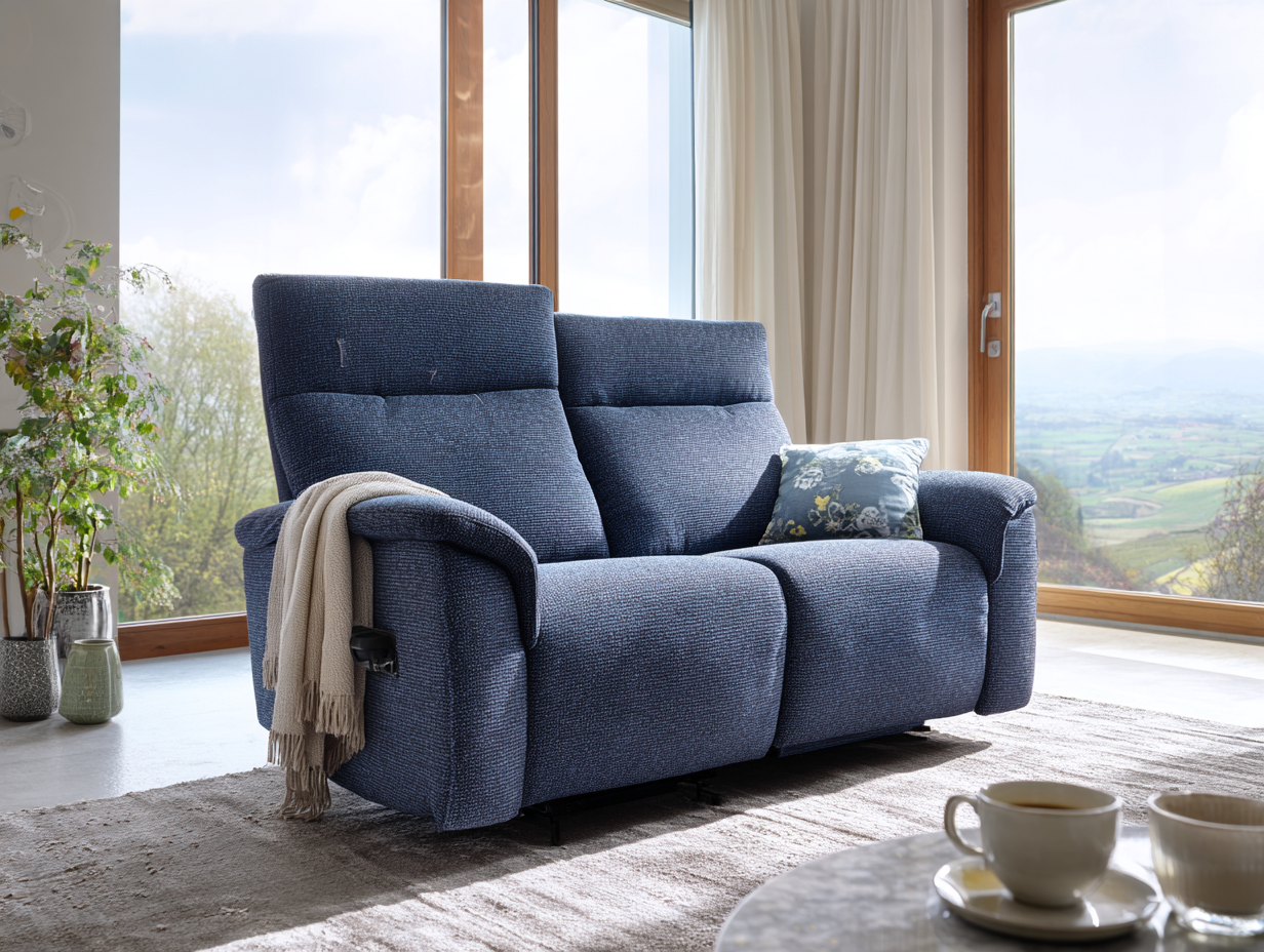 Sofá reclinable de salón - tela - 152x96x101 cm - azul - estilo moderno-Luxegetpad