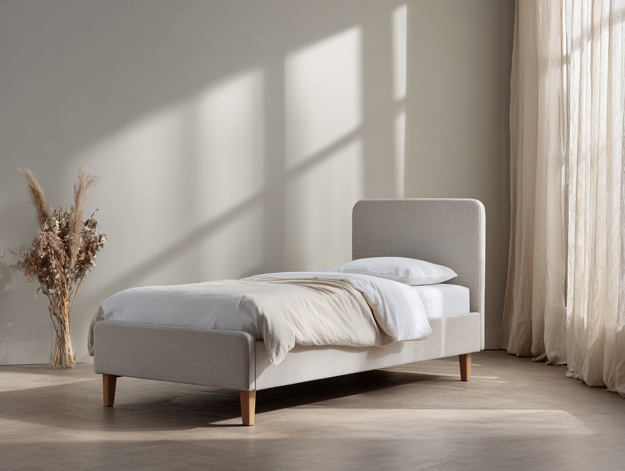 Camas individuales - Tela-Madera - 198x94x113 cm - Gris claro - Estilo moderno-Luxegetpad