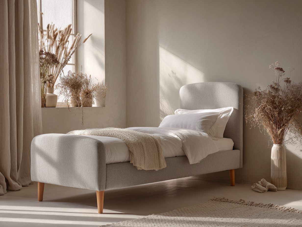 Camas individuales - Tela-Madera - 199x90x114 cm - Gris claro - Estilo moderno-Luxegetpad