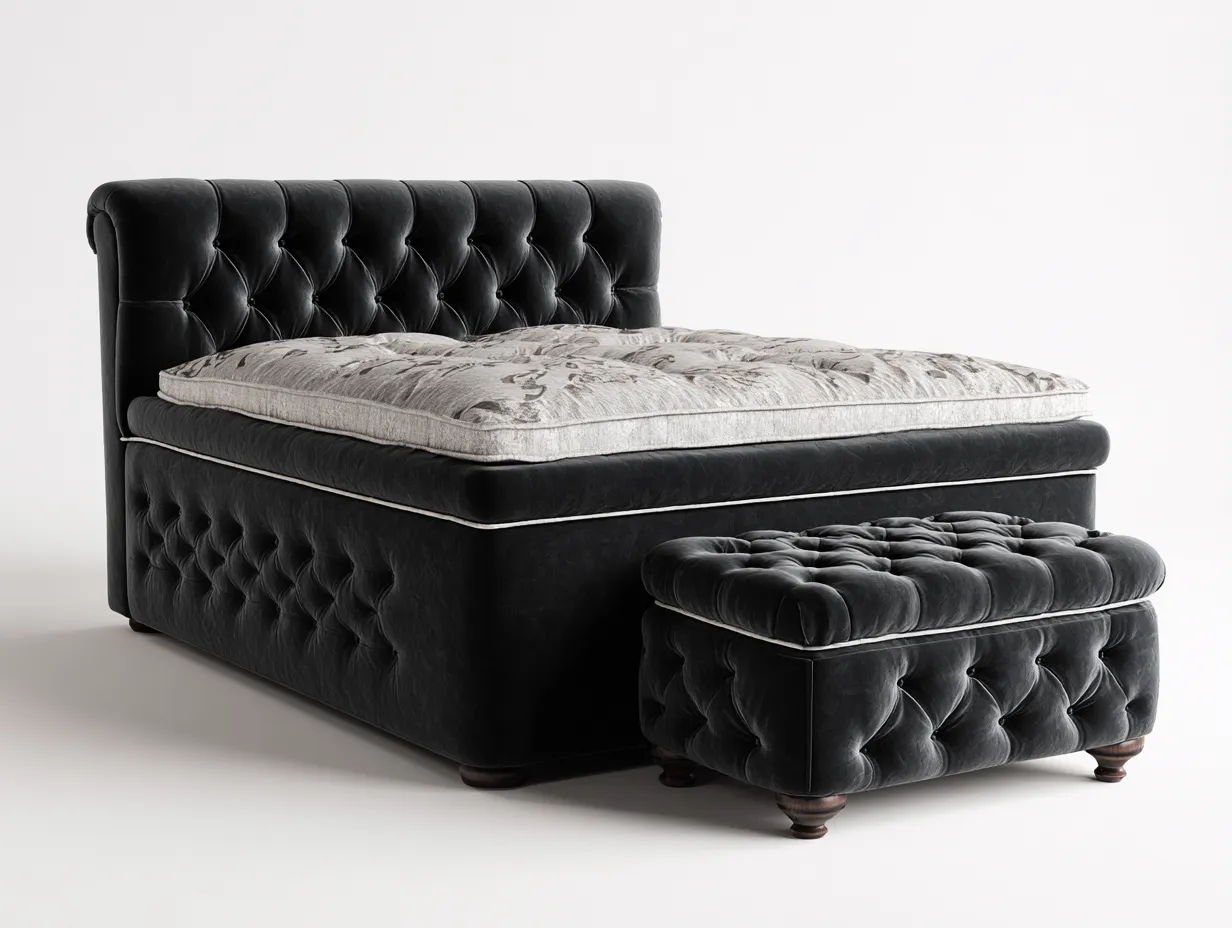 Lit double-tissu-216x174x116 cm-Noir-style classique-Nookuphut