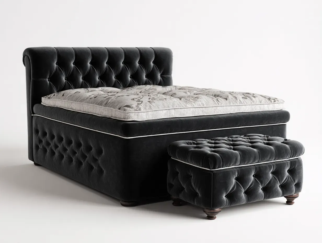 Lit double-tissu-216x174x116 cm-Noir-style classique-Nookuphut