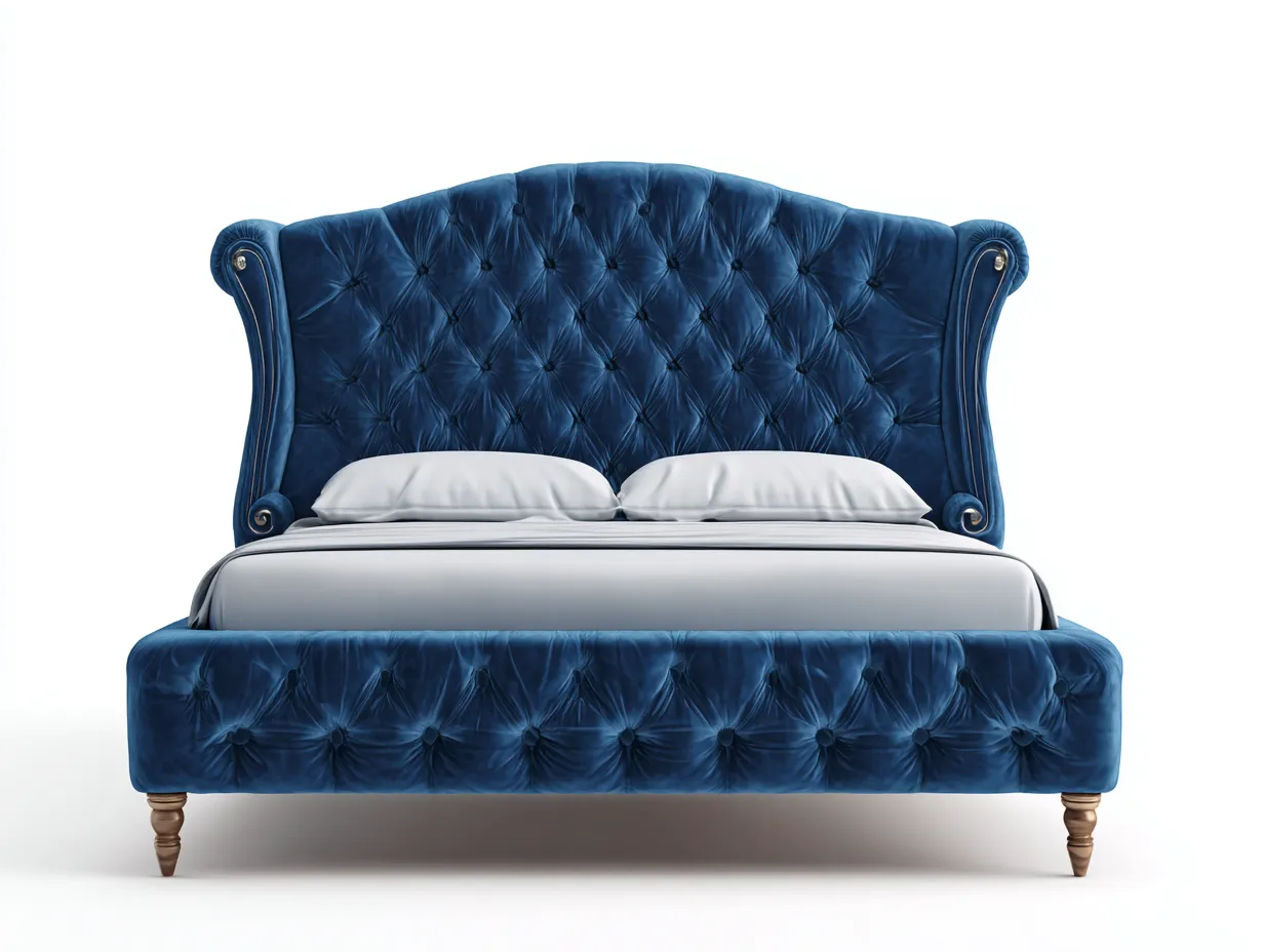 Lit double-tissu-220x178x130 cm-Bleu-style classique-Nookuphut