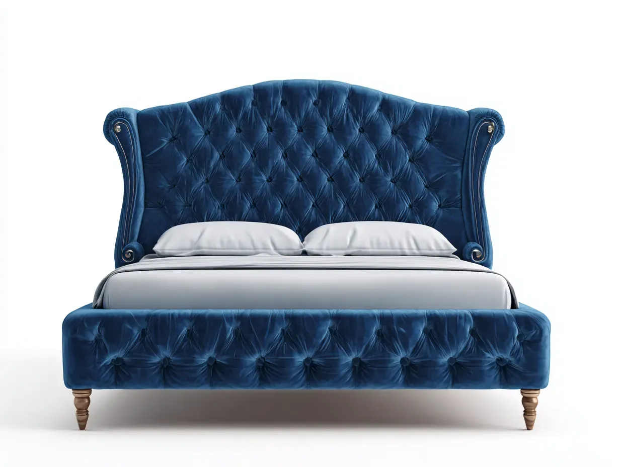 Lit double-tissu-220x178x130 cm-Bleu-style classique-Nookuphut