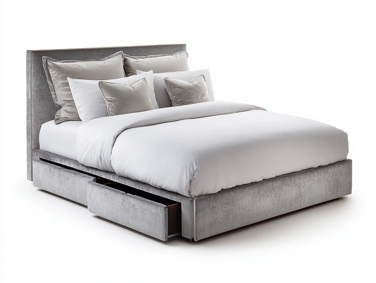 Lit double-tissu-220x178x120 cm-Gris-style classique-Nookuphut