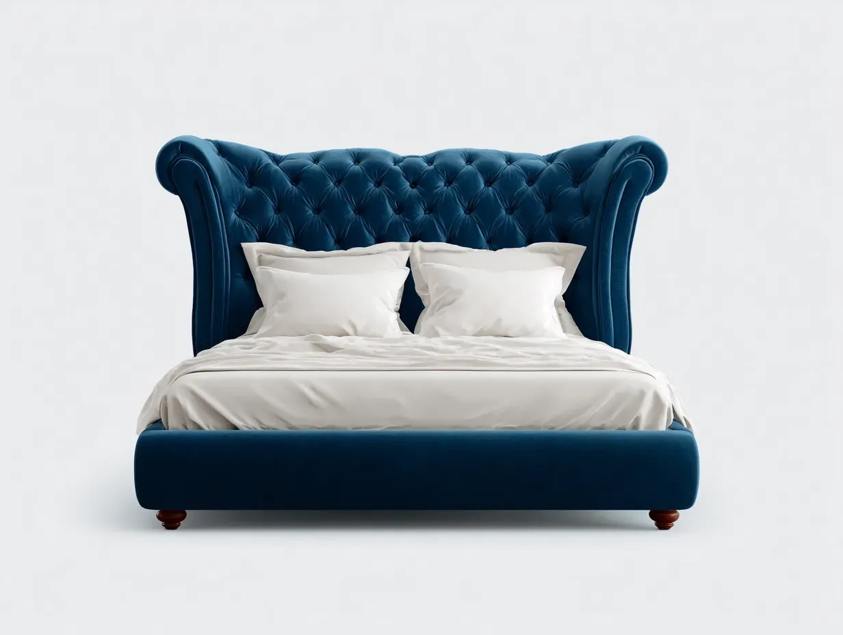 Lit double-tissu-222x180x132 cm-Bleu-style classique-Nookuphut