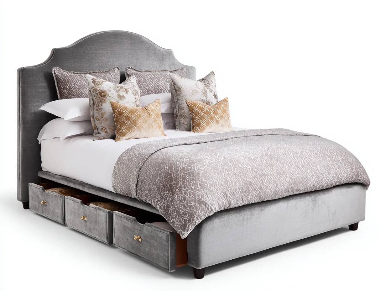 Lit double-tissu-218x176x118 cm-Gris-style classique-Nookuphut