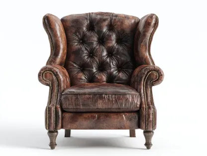 Fauteuil à oreilles - cuir synthétique-bois - 91x83x109 cm - marron vieilli - style classique-Roommyhut