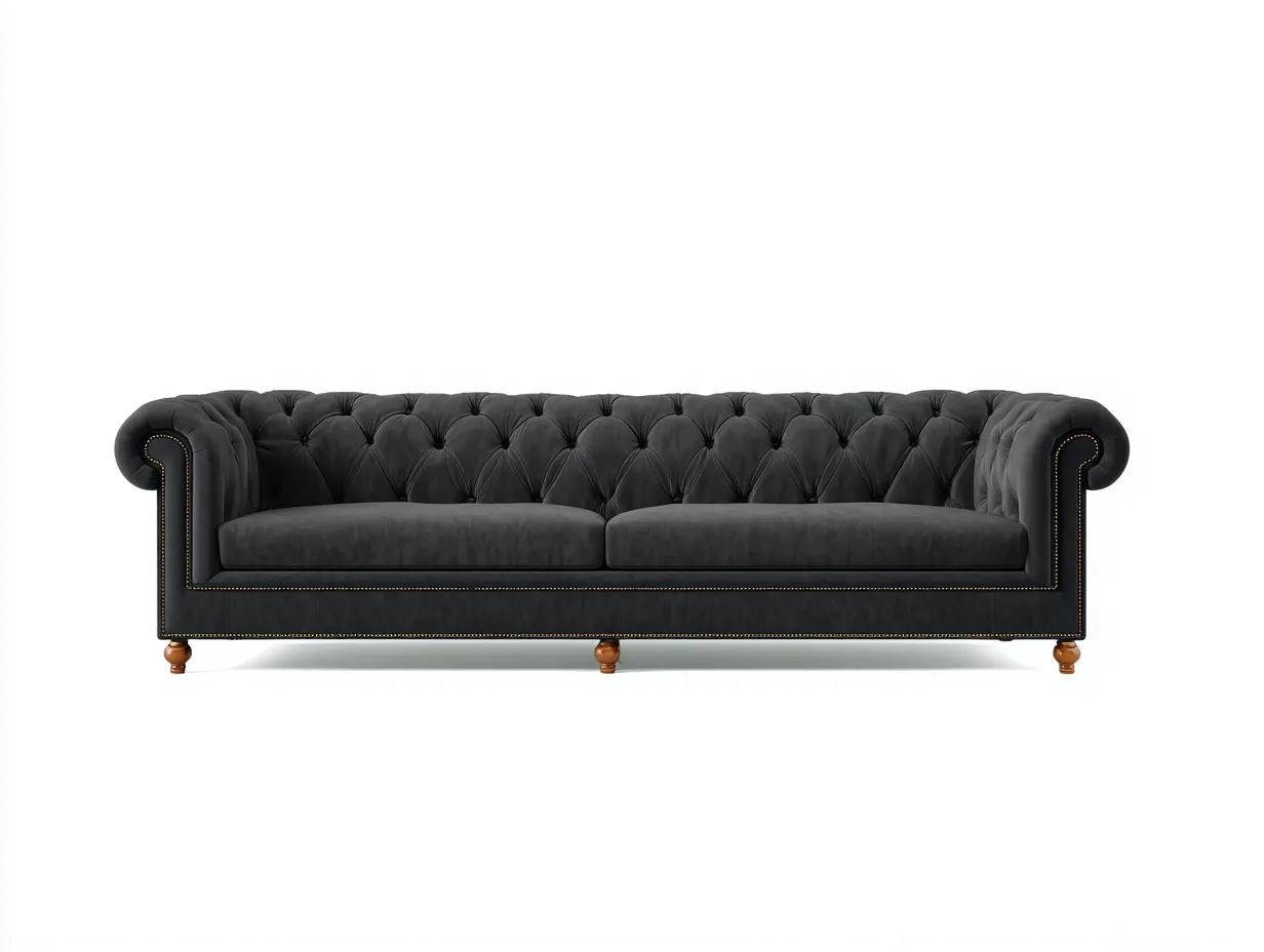 Canapé 3 places - velours - 222x96x79 cm - noir - style chesterfield-Roommyhut