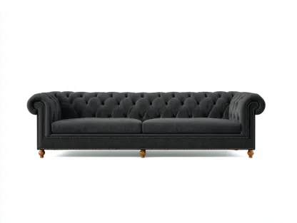 Canapé 3 places - velours - 222x96x79 cm - noir - style chesterfield-Roommyhut