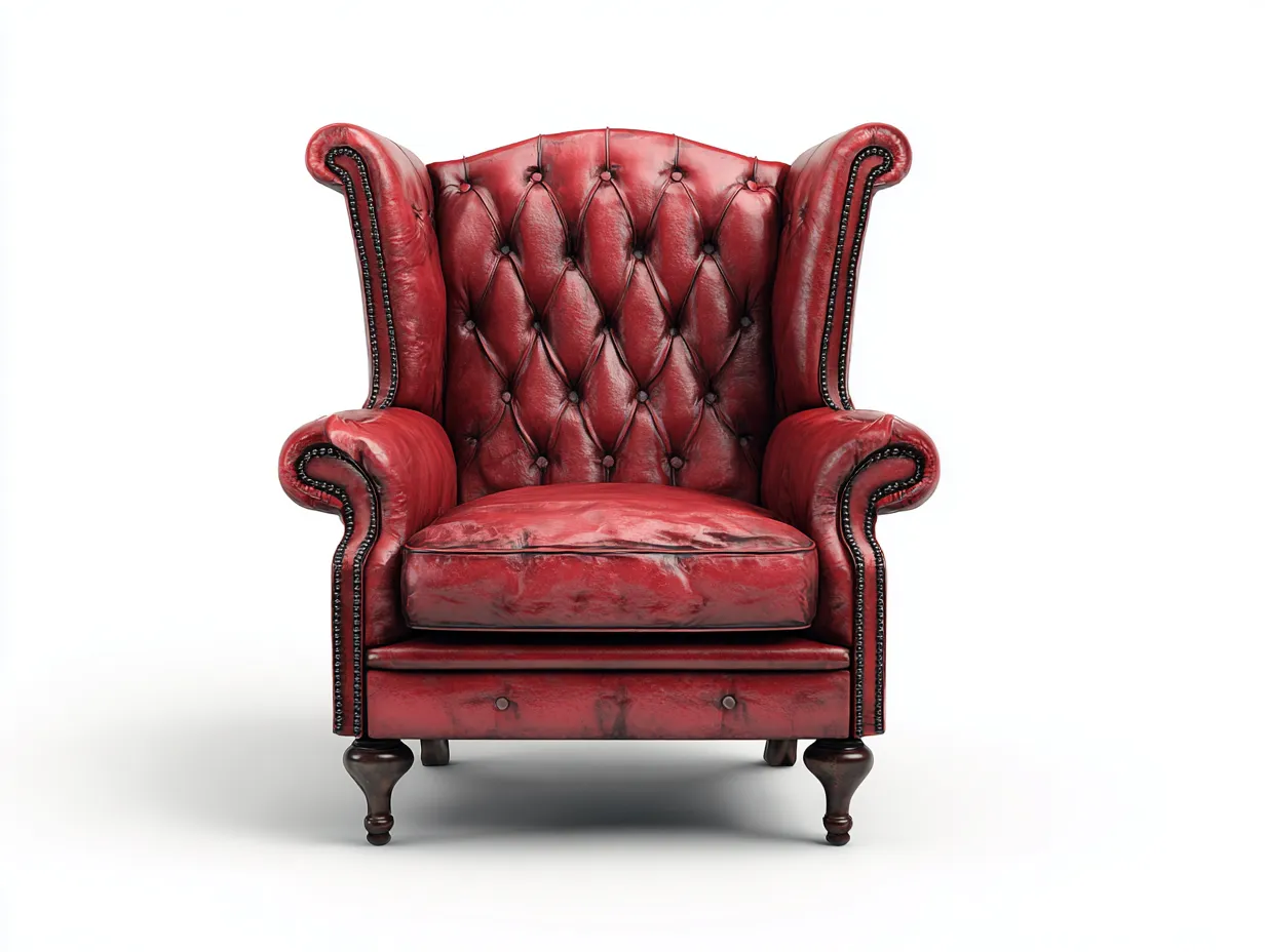 Fauteuil à oreilles - cuir synthétique-bois - 90x82x108 cm - rouge foncé - style classique-Roommyhut