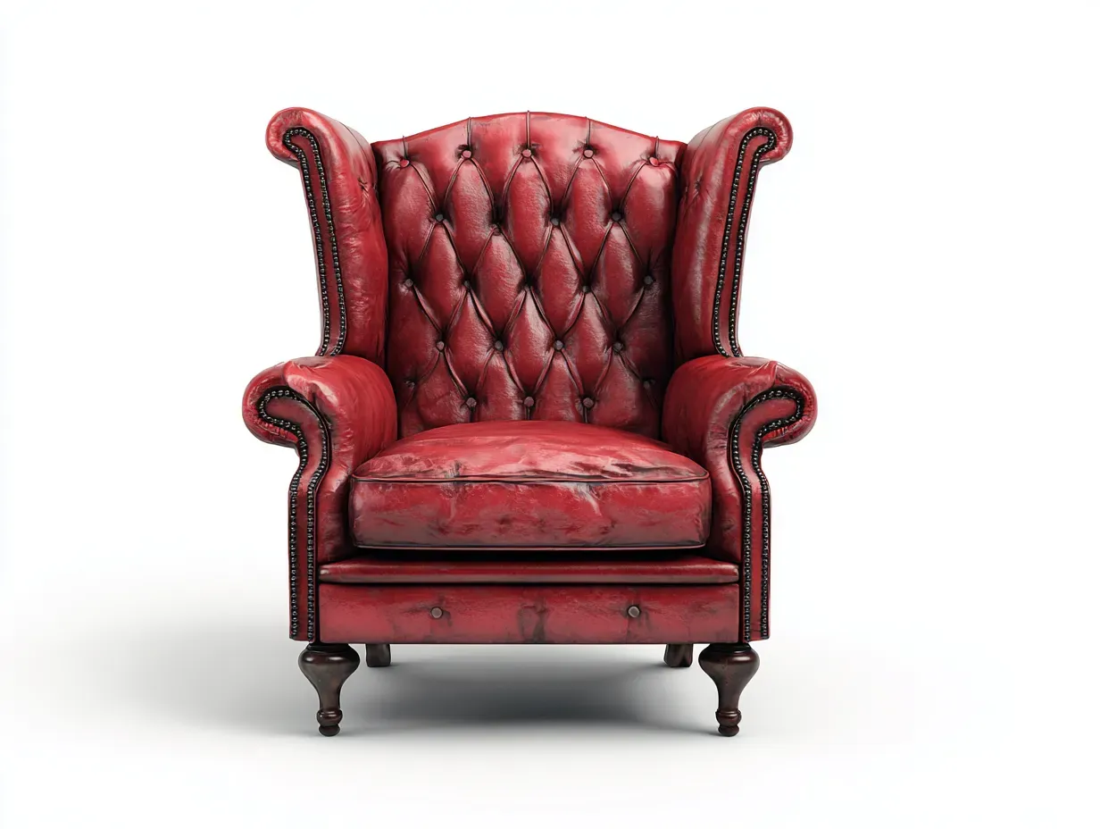 Fauteuil à oreilles - cuir synthétique-bois - 90x82x108 cm - rouge foncé - style classique-Roommyhut