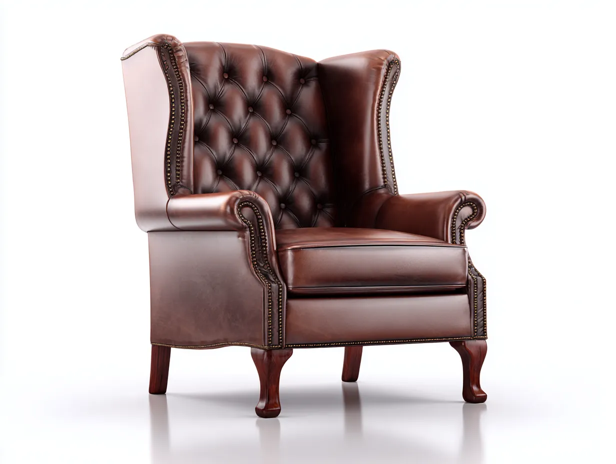 Fauteuil à oreilles - cuir synthétique-bois - 92x84x110 cm - marron foncé - style classique-Roommyhut