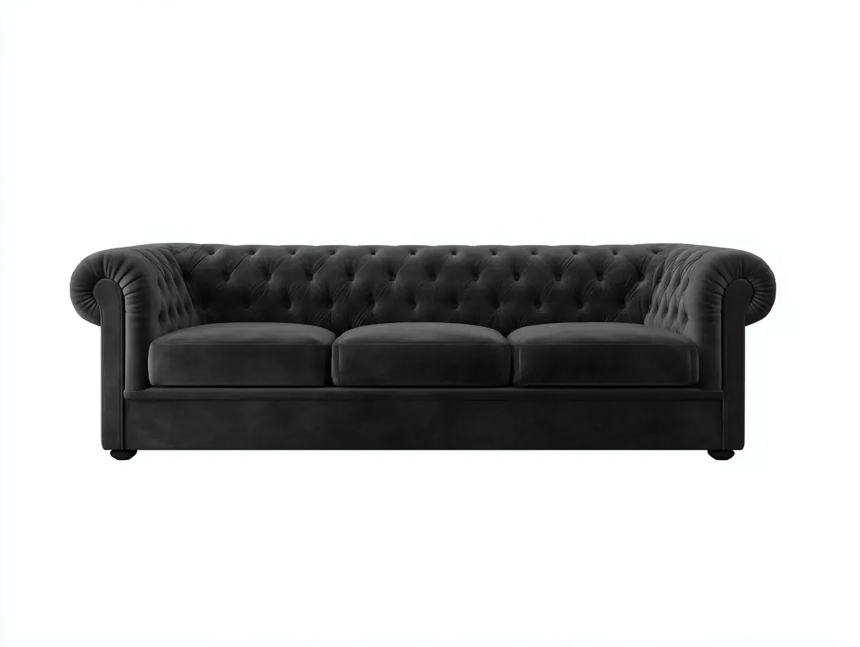 Canapé 3 places - velours - 218x94x78 cm - noir - style chesterfield-Roommyhut
