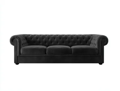 Canapé 3 places - velours - 218x94x78 cm - noir - style chesterfield-Roommyhut