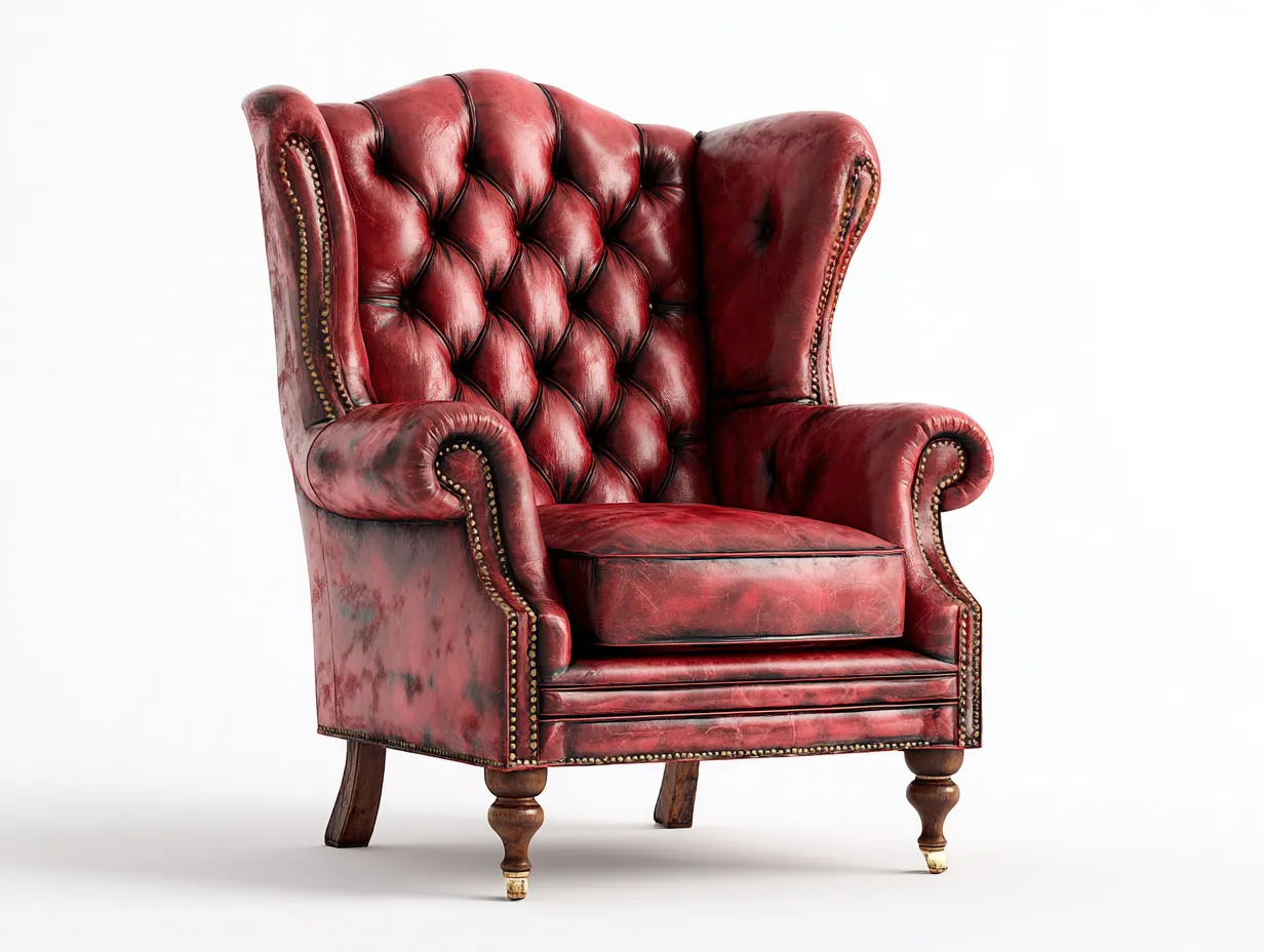 Fauteuil à oreilles - cuir synthétique-bois - 88x80x106 cm - rouge foncé - style classique-Roommyhut