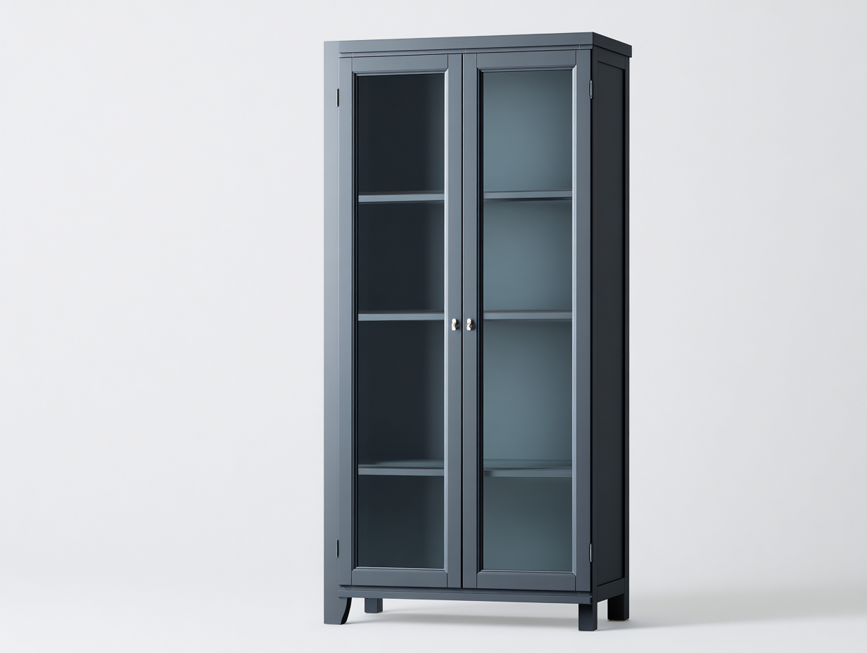 Display Cabinet engineered wood 70x38x180 cm dark blue grey for indoor display modern look