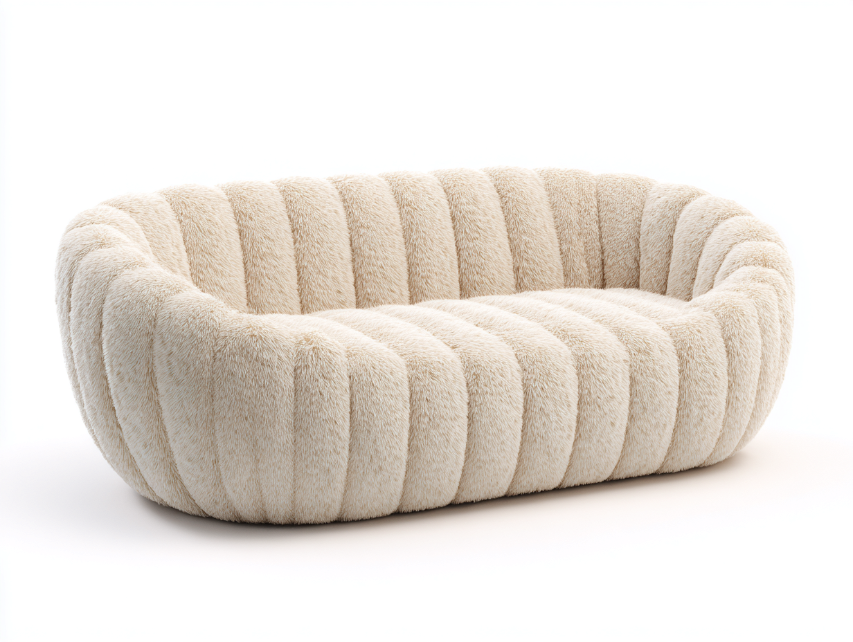 2 Seater Sofa fabric 150x95x78 cm beige for living room rounded design