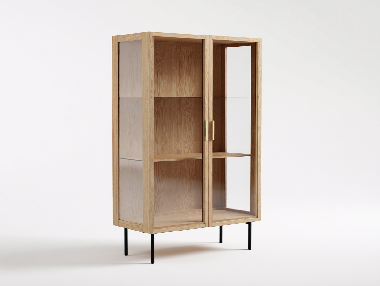 Display Cabinet solid wood 90x40x170 cm oak for indoor display modern style