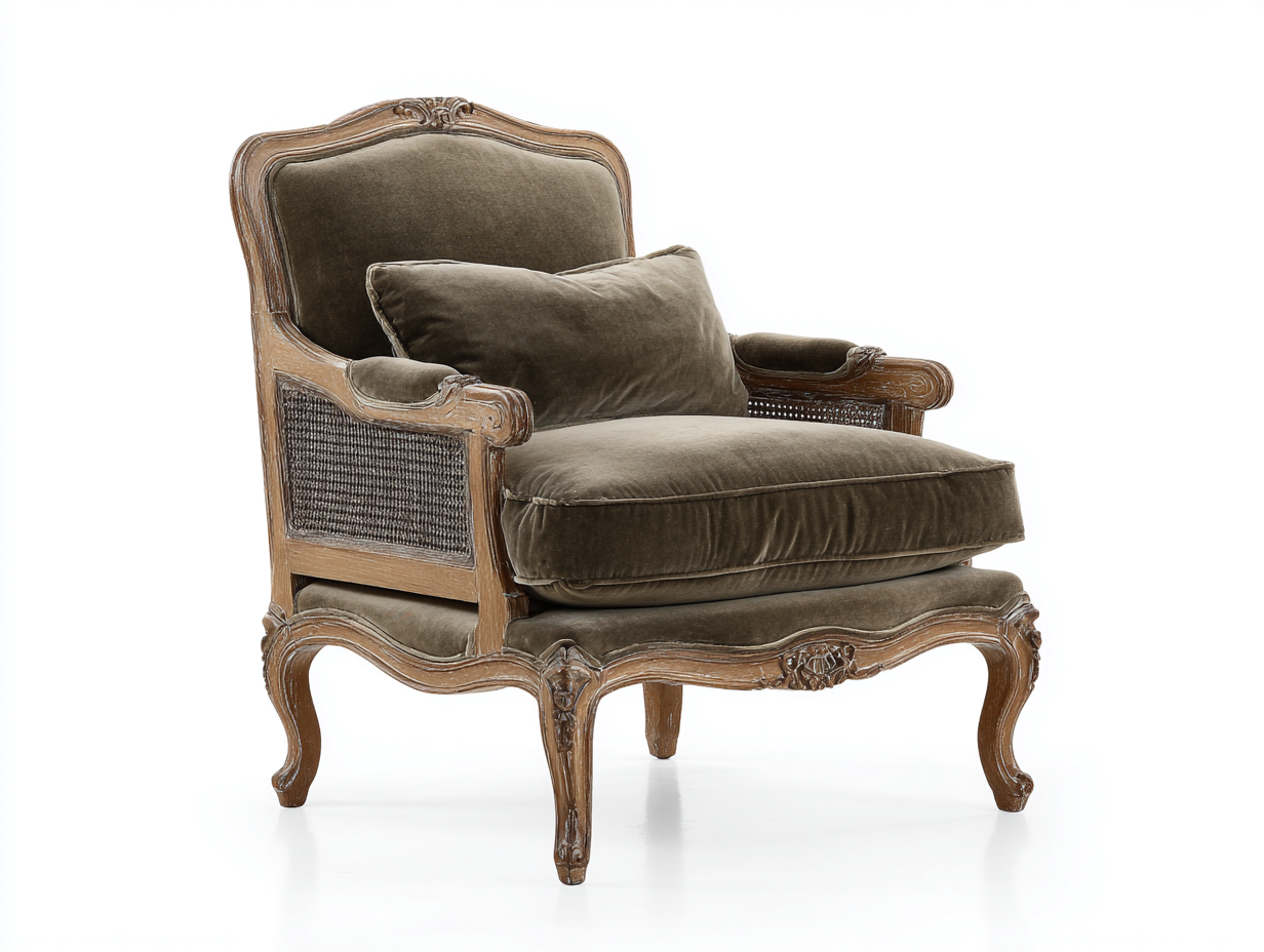 Armchair fabric 80x85x88 cm olive for living room french country style