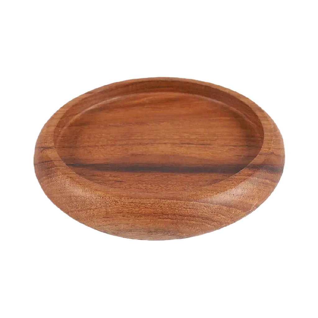 Plato redondo de madera maciza, bandeja poco profunda con borde-brianpetty.shop