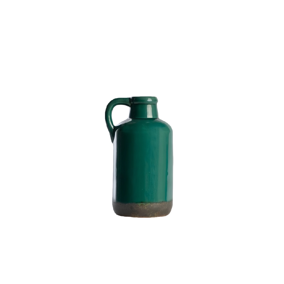 Handcrafted Emerald Green Glazed Ceramic Jug Vase with Handle-vanesalinda.shop