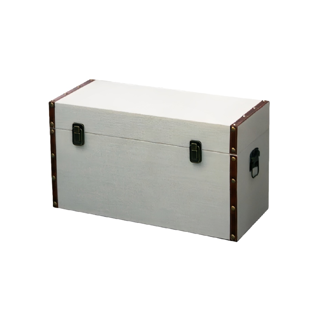 Shabby Chic White Wooden Treasure Chest with Decorative Trim-vanesalinda.shop