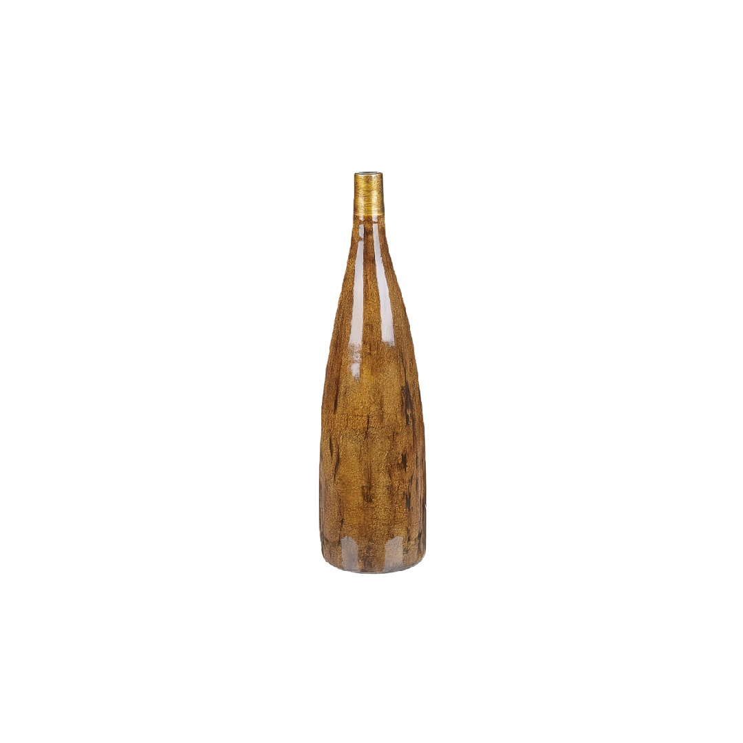 Modern Amber Brown Ceramic Narrow Neck Bottle Vase - 16 inch Handmade Decorative Vase-vanesalinda.shop