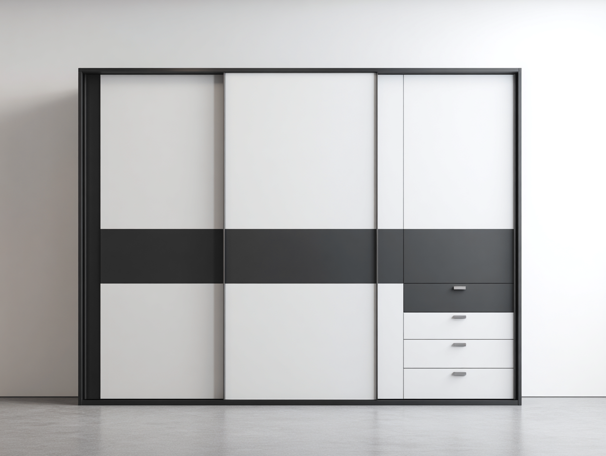 Wardrobe 200 × 60 × 210 cm – White / Grey – Sliding Door Design