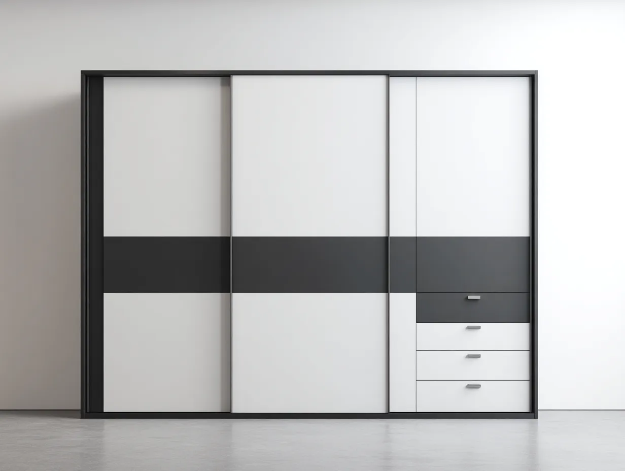 Wardrobe 200 × 60 × 210 cm – White / Grey – Sliding Door Design