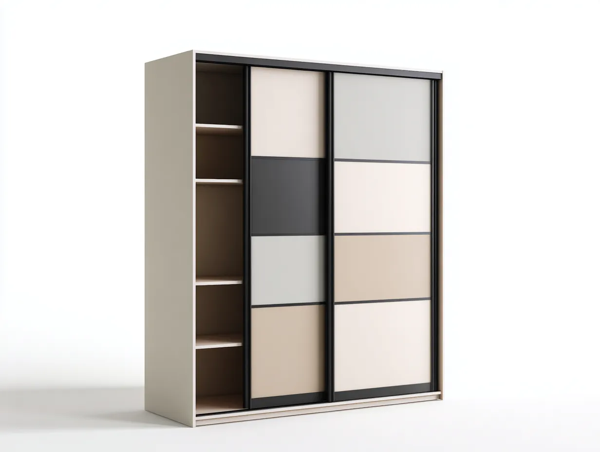Wardrobe 180 × 60 × 200 cm – Beige / Black – Sliding Door Design