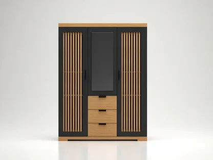 Wardrobe 140 × 58 × 200 cm – Black / Oak – Hinged Door Design