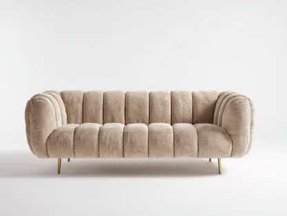 2 Seater Sofa fluted soft indoor seating beige