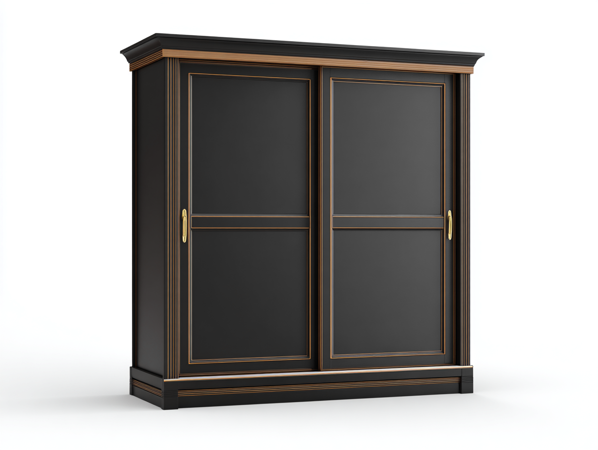 Wardrobe 160 × 60 × 200 cm – Black – Sliding Door Design